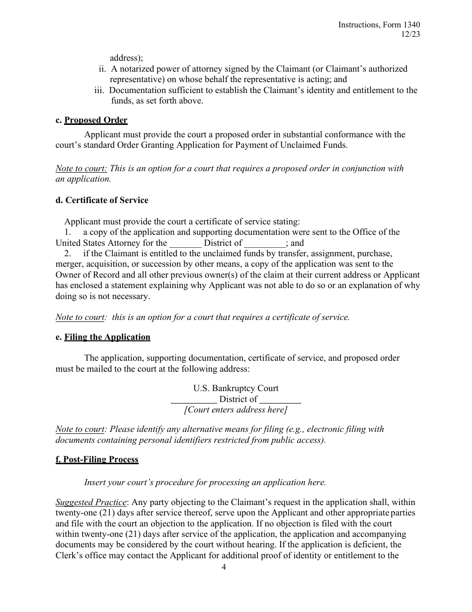Instructions for Form 1340 Application for Payment of Unclaimed Funds, Page 4