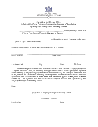 Document preview: Affidavit Verifying Primary Residential Address of Candidate by Property Manager or Property Owner - Delaware