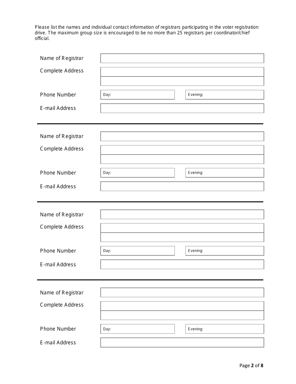 Application for the Organized Voter Registration Program - Delaware, Page 2