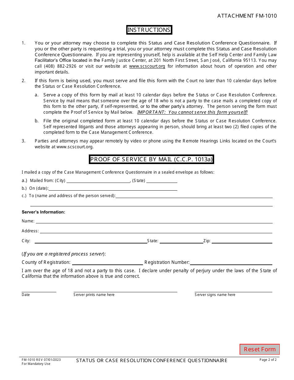 Santa Clara County, California Status or Case Resolution Conference