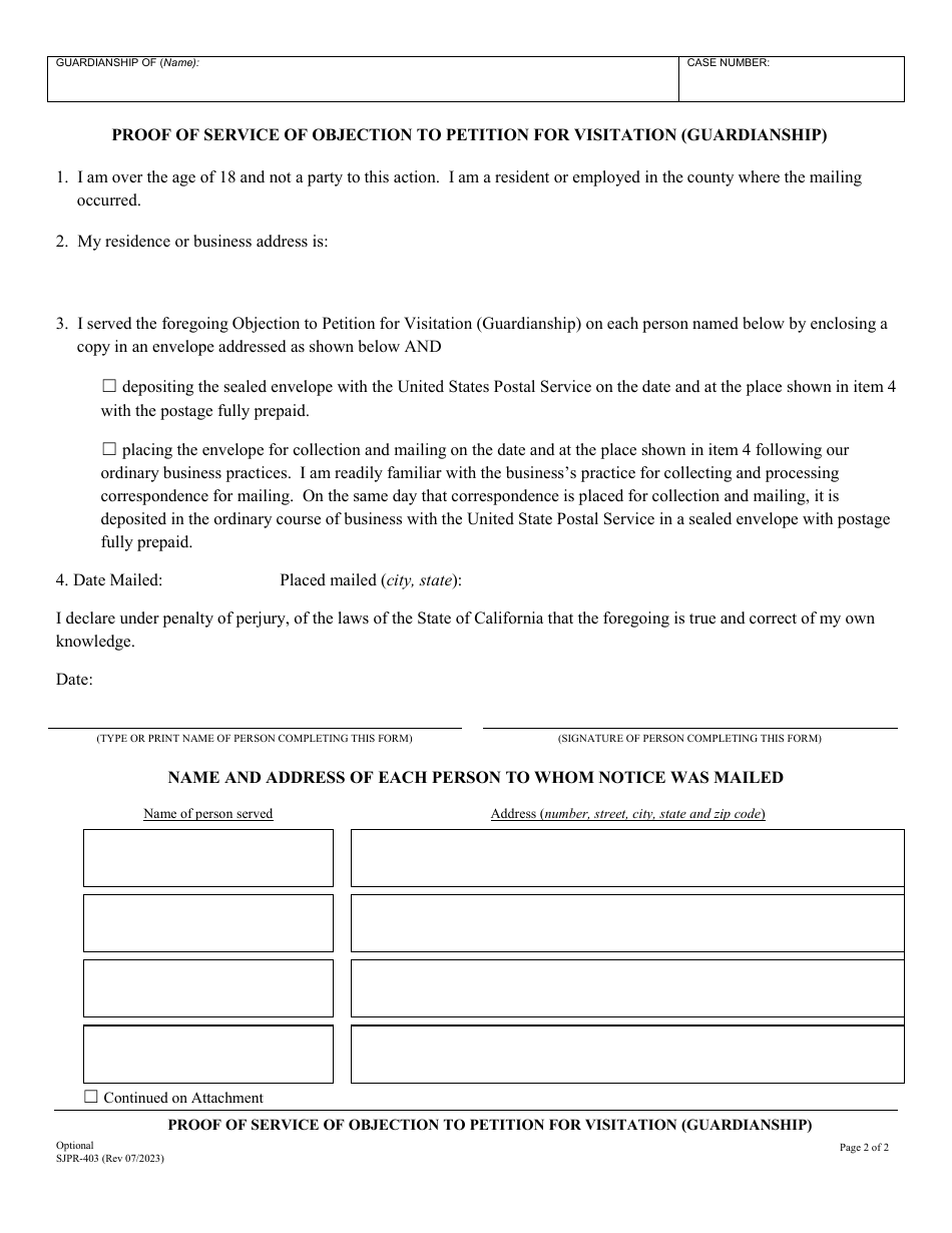 Form SJPR-403 Objection to Petition for Visitation (Guardianship) - County of San Joaquin, California, Page 2