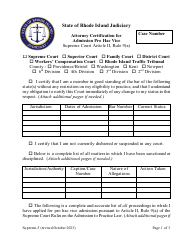 Form Supreme-5 Attorney Certification for Admission Pro Hac Vice - Rhode Island