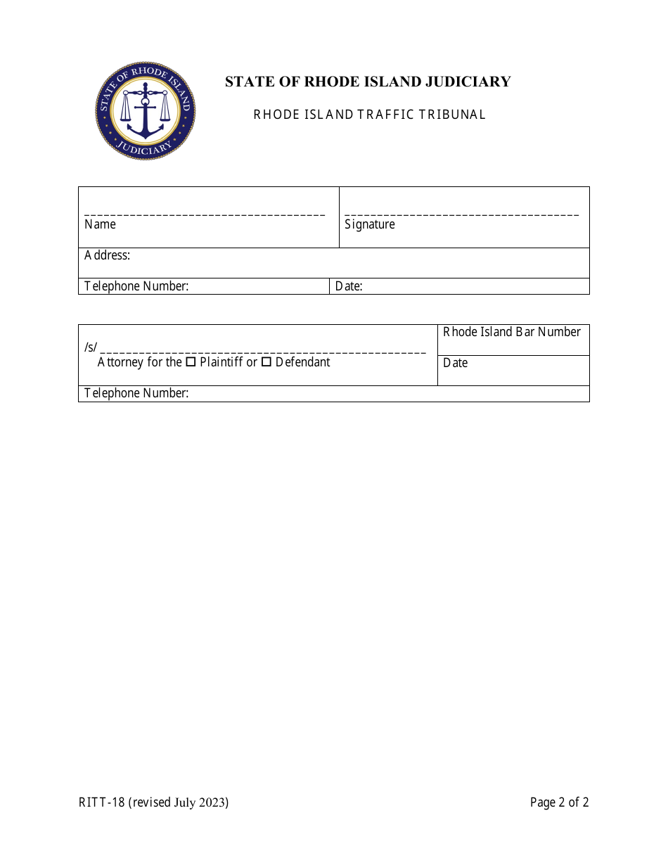 Form RITT-18 Motion to Vacate Judgment - Rhode Island, Page 2