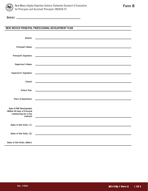 Form B New Mexico Highly Objective Uniform Statewide Standard of Evaluation for Principals and Assistant Principals (Housse-P) - New Mexico