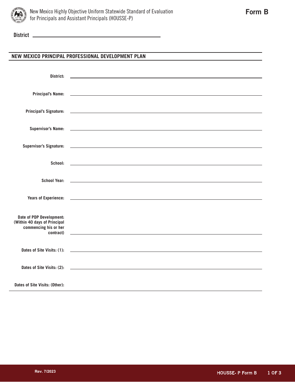 Form B New Mexico Highly Objective Uniform Statewide Standard of Evaluation for Principals and Assistant Principals (Housse-P) - New Mexico, Page 1