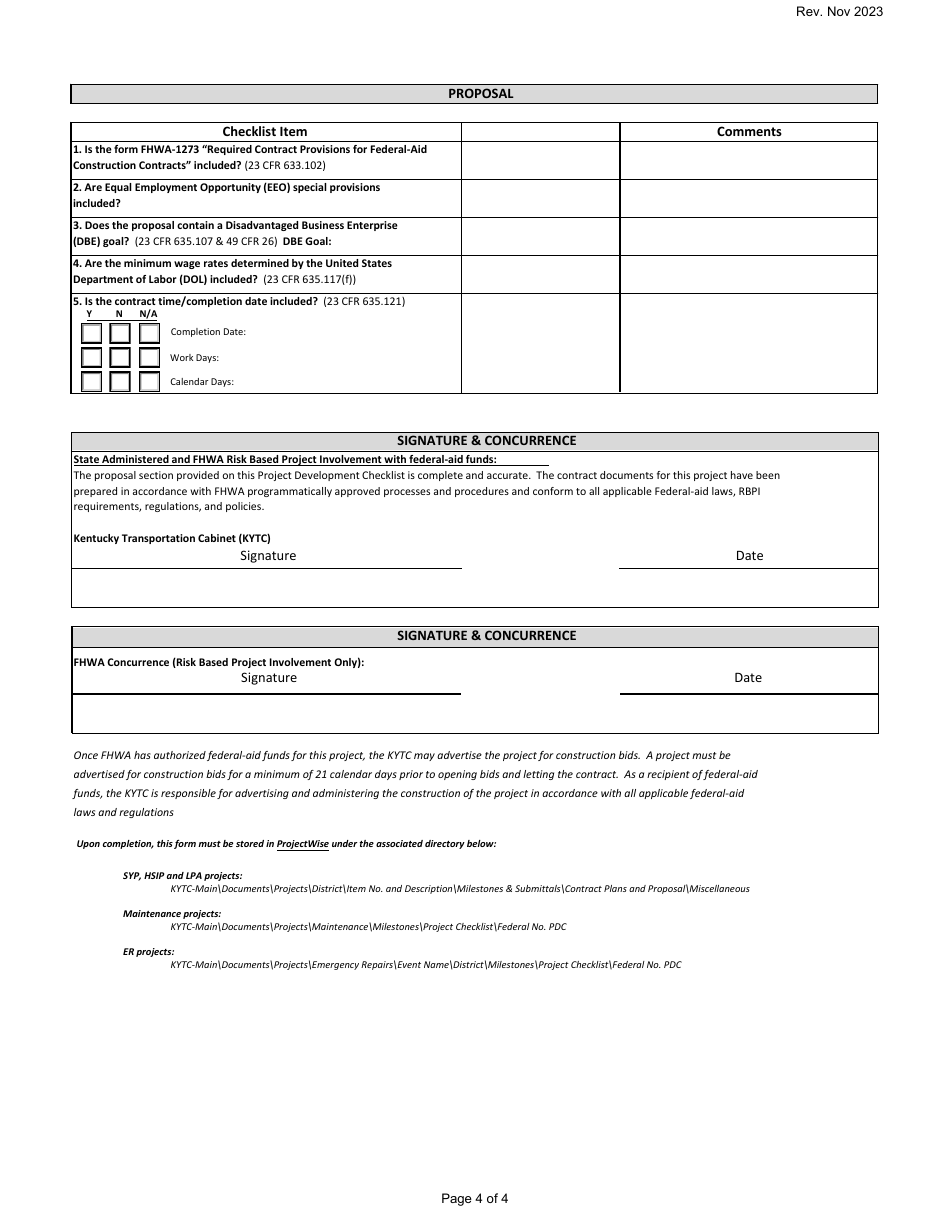 Kytc Project Development Checklist (Pdc) - Kentucky, Page 4