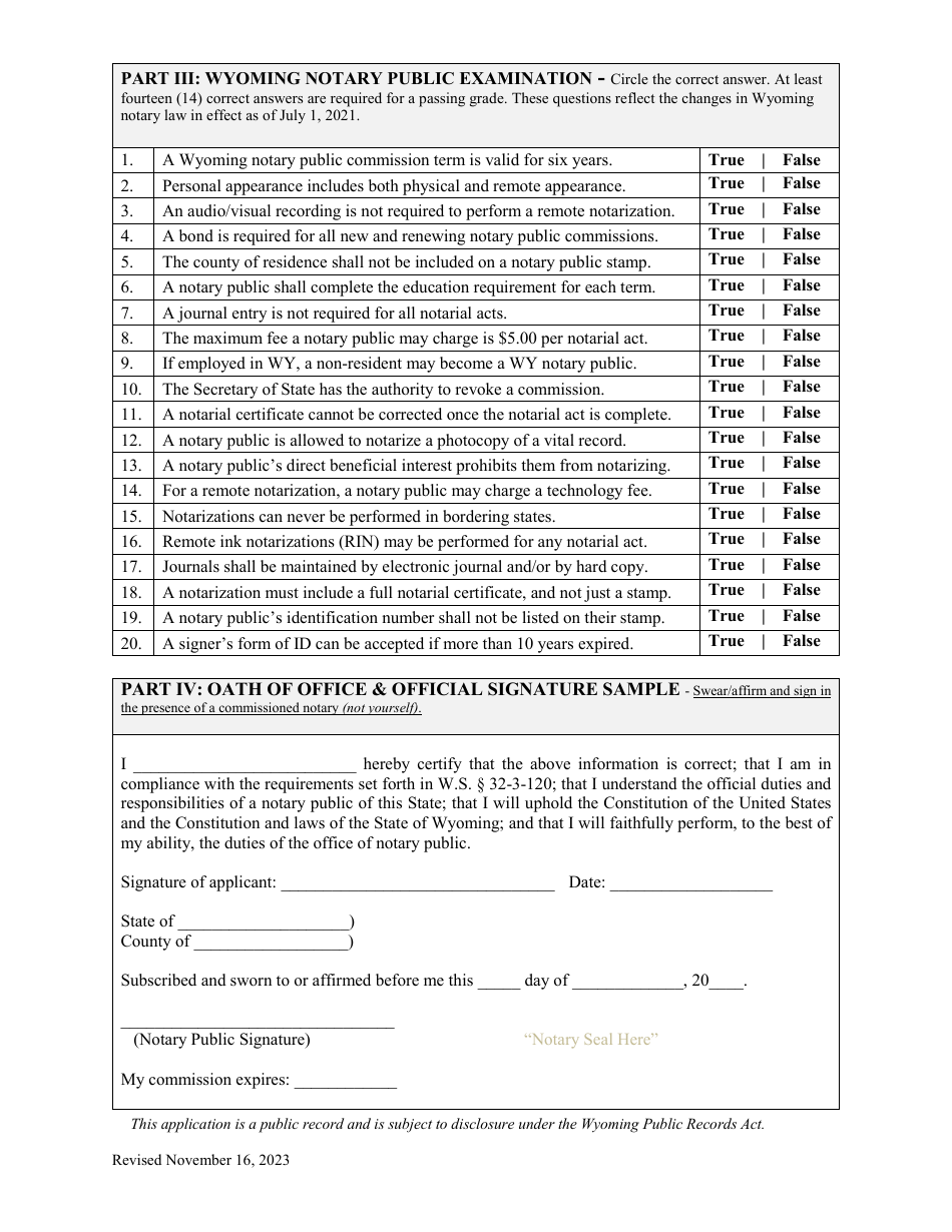 Notary Public Commission Application / Renewal - Wyoming, Page 3