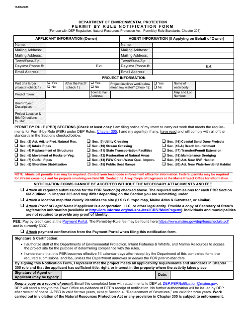 Permit by Rule Notification Form - Maine