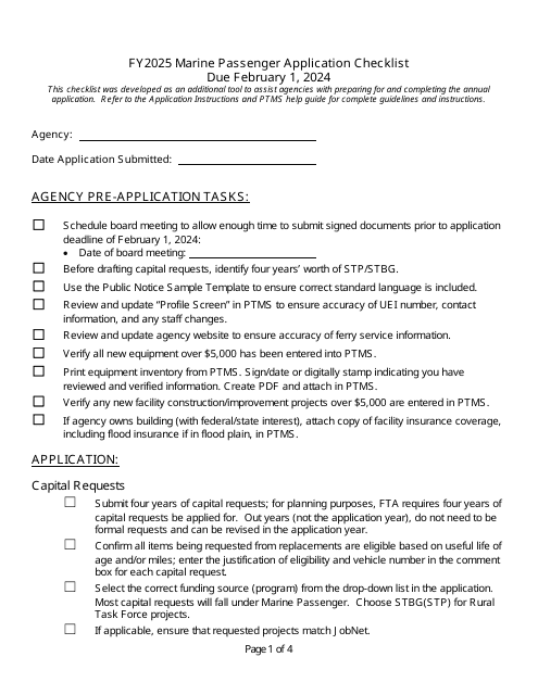 Marine Passenger Application Checklist - Michigan, 2025