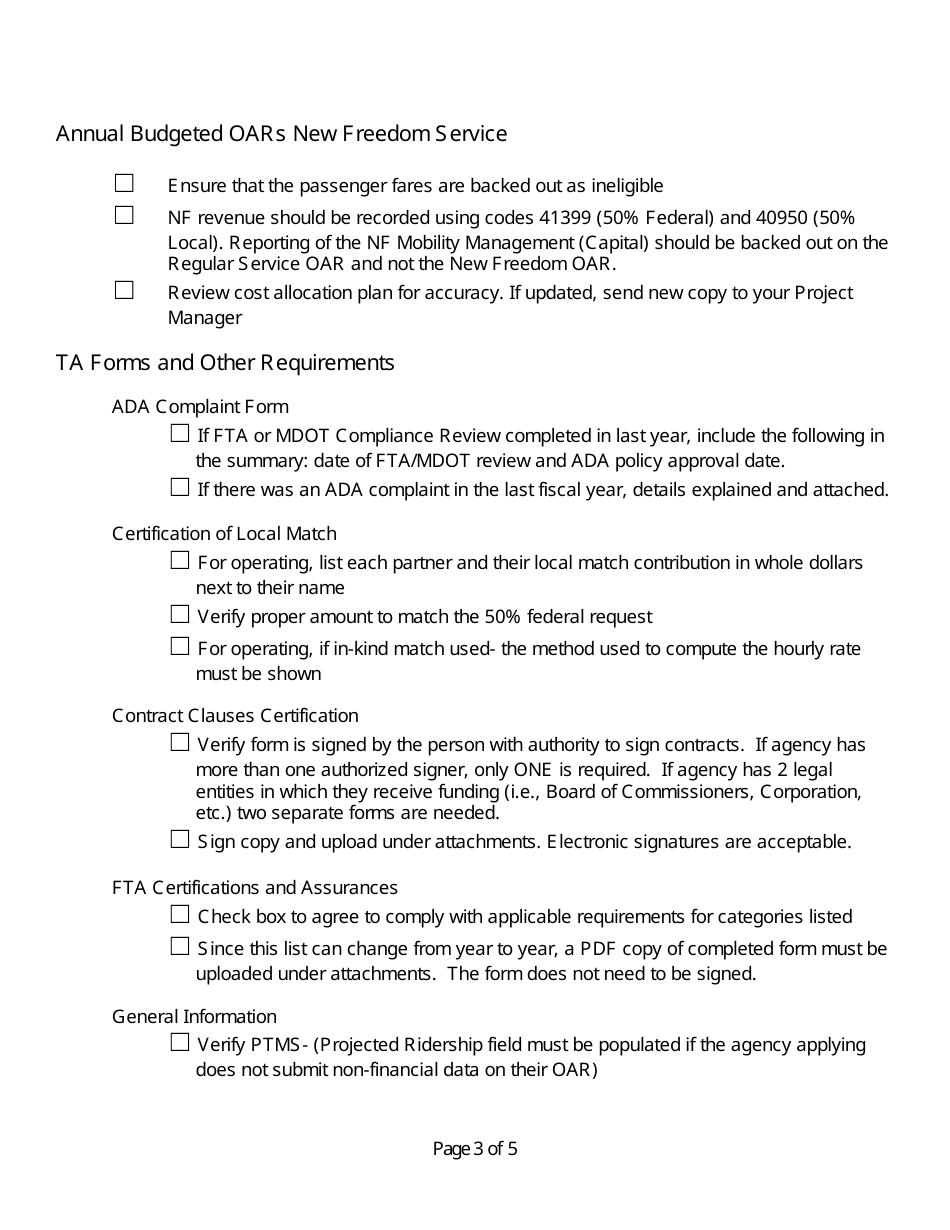 New Freedom Application Checklist - Michigan, Page 3