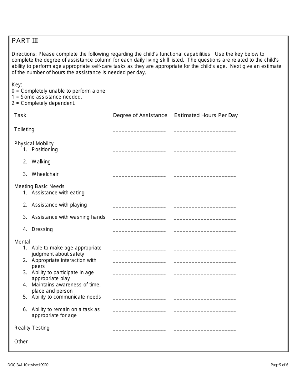 Form DOC341.10 Special Needs Rate Request Form - Child Care Scholarship Program - Maryland, Page 5