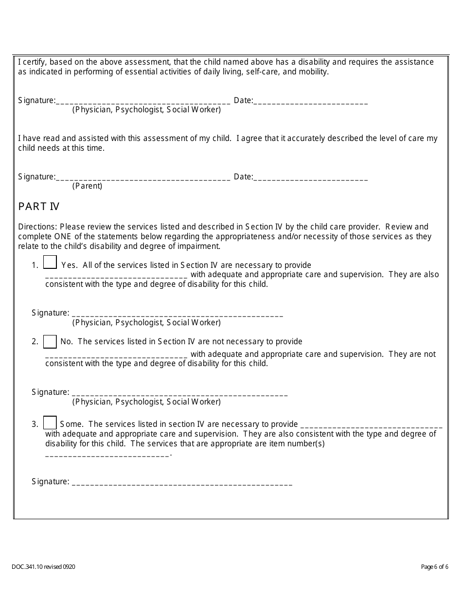 Form DOC341.10 Special Needs Rate Request Form - Child Care Scholarship Program - Maryland, Page 6