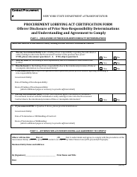 Document preview: Procurement Lobbying Act Certification Form - Offerer Disclosure of Prior Non-responsibility Determinations and Understanding and Agreement to Comply - New York