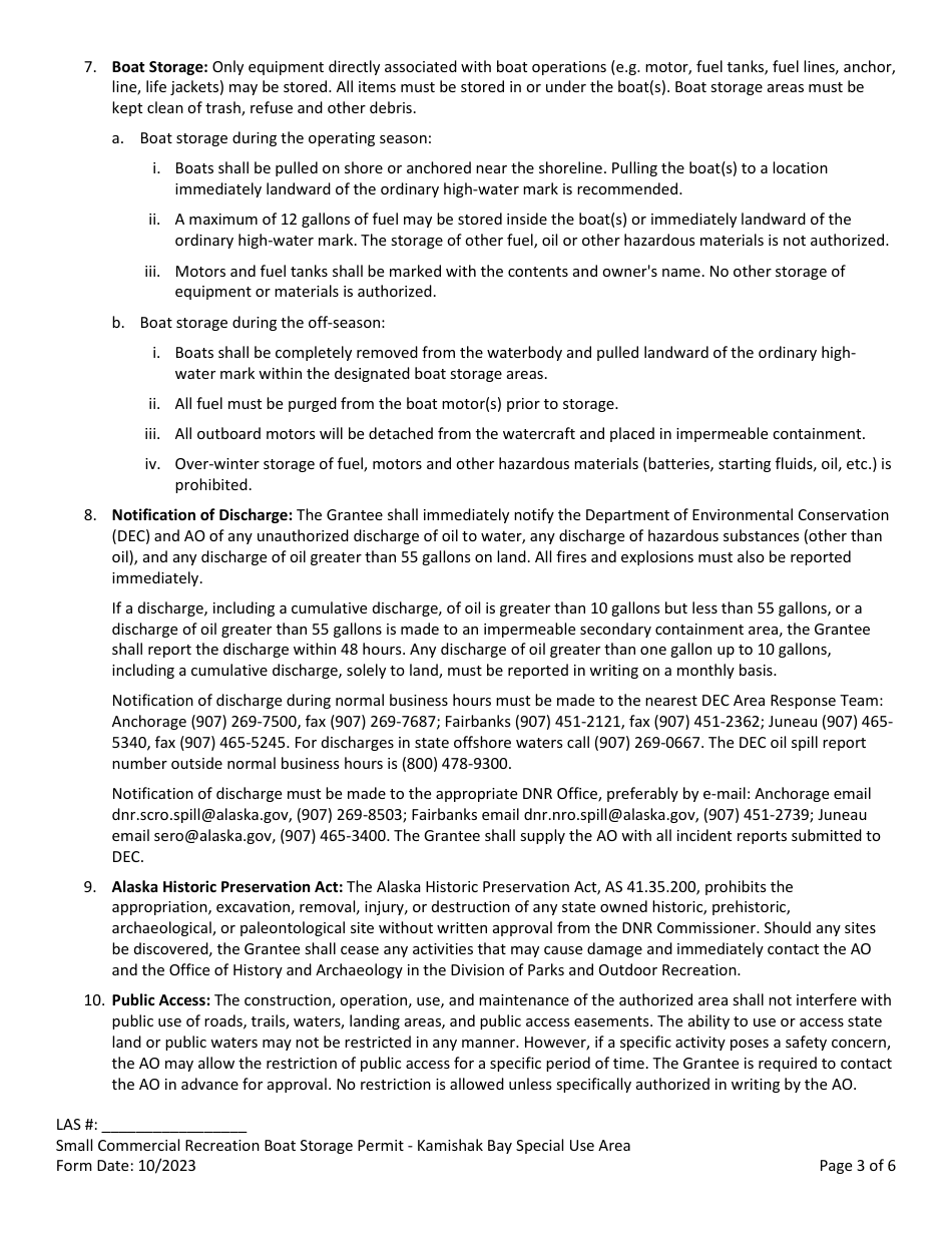 Small Boat Storage Permit With Commercial Fee - Kamishak Bay Commercial Use Area - Alaska, Page 3