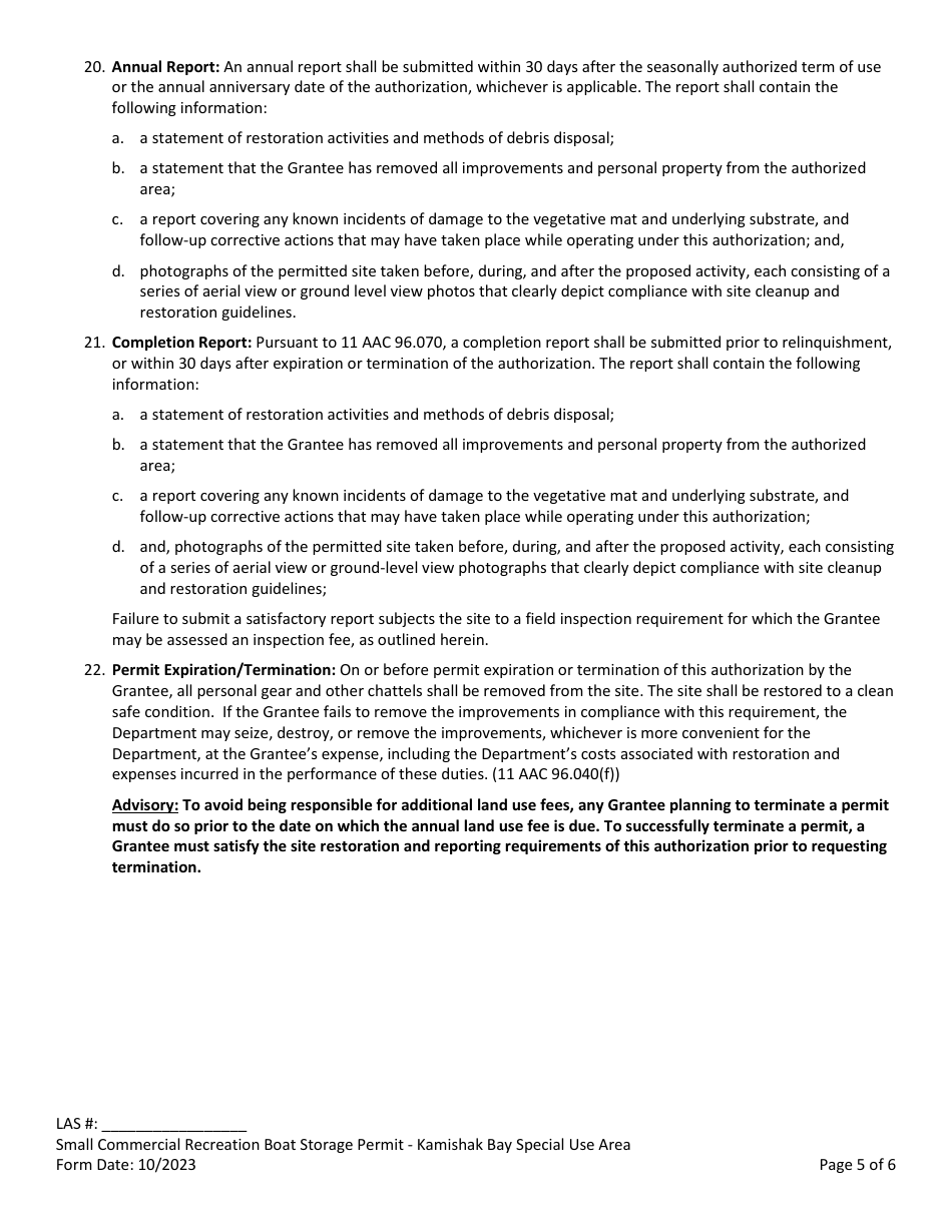 Small Boat Storage Permit With Commercial Fee - Kamishak Bay Commercial Use Area - Alaska, Page 5