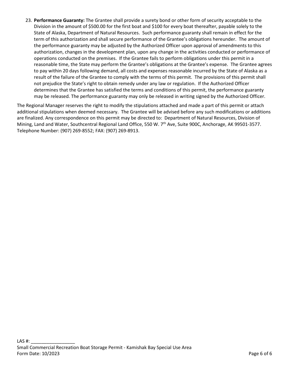 Small Boat Storage Permit With Commercial Fee - Kamishak Bay Commercial Use Area - Alaska, Page 6