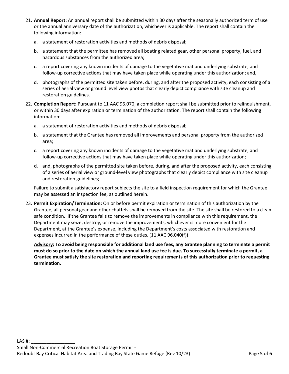 Small Boat Storage Permit With Non-commercial Fee - Redoubt Bay Critical Habitat Area and Trading Bay State Game Refuge - Alaska, Page 5