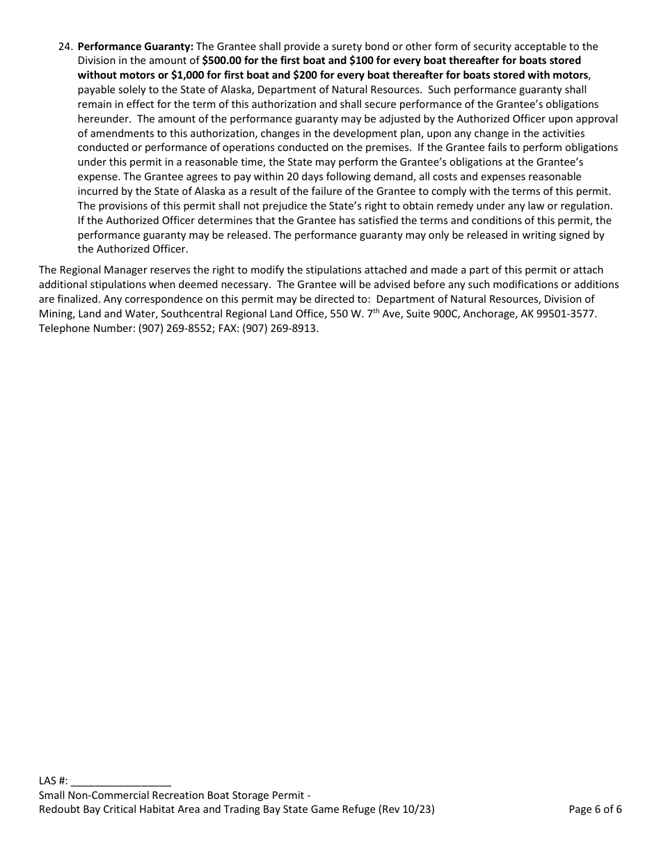 Small Boat Storage Permit With Non-commercial Fee - Redoubt Bay Critical Habitat Area and Trading Bay State Game Refuge - Alaska, Page 6
