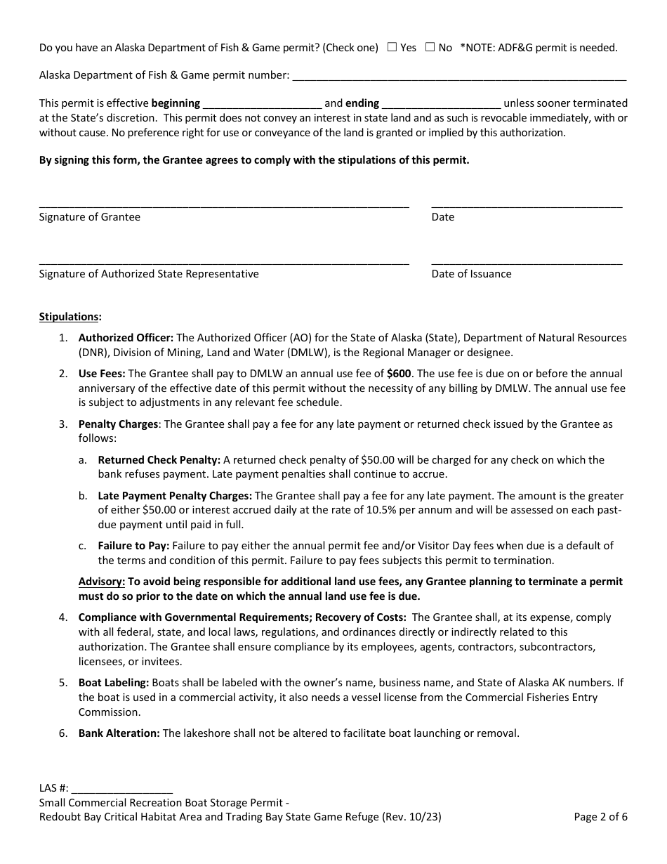 Small Boat Storage Permit With Commercial Fee - Redoubt Bay Critical Habitat Area and Trading Bay State Game Refuge - Alaska, Page 2