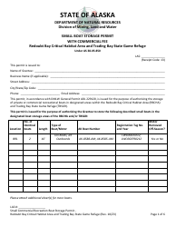 Document preview: Small Boat Storage Permit With Commercial Fee - Redoubt Bay Critical Habitat Area and Trading Bay State Game Refuge - Alaska