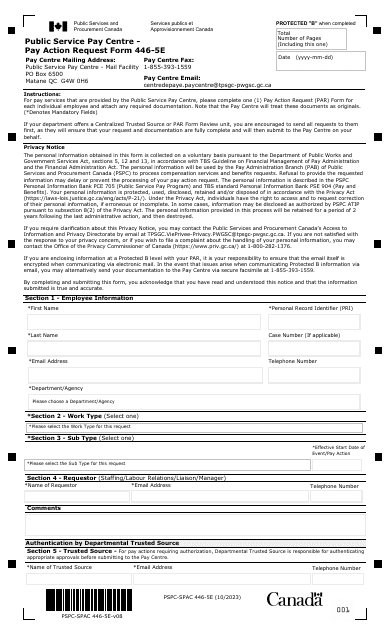 Form PSPC-SPAC446-5E Pay Action Request Form - Canada