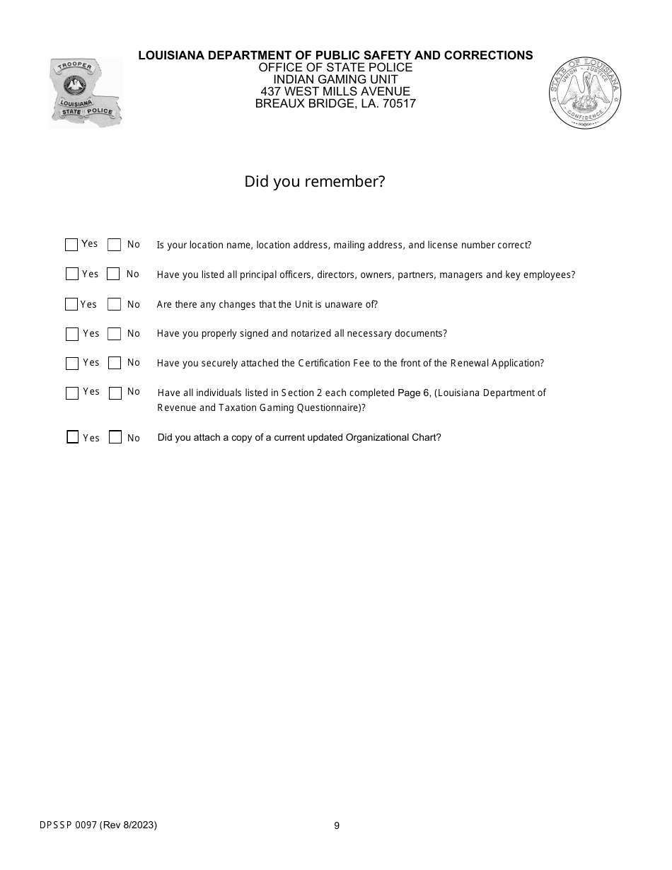 Form DPSSP0097 Corporate Certification Renewal Application - Louisiana, Page 13