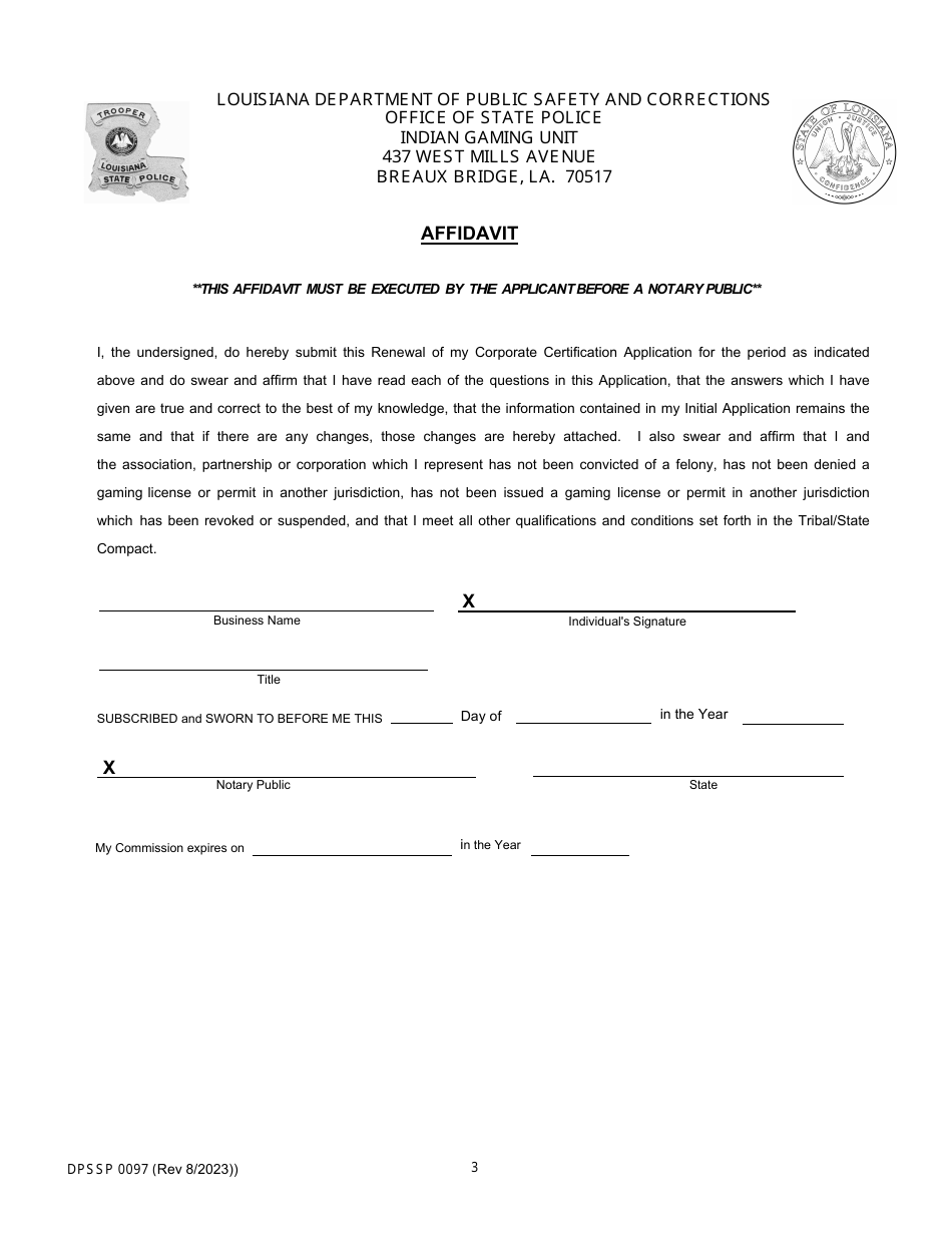 Form DPSSP0097 Corporate Certification Renewal Application - Louisiana, Page 7
