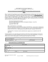 Document preview: Application for Extension/Renewal of an Expired Certificate of Need - Mississippi
