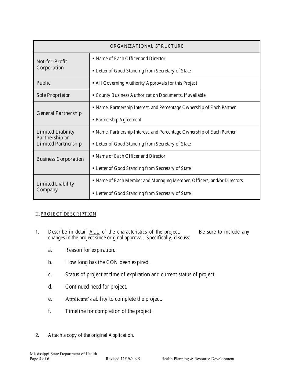 Application for Extension / Renewal of an Expired Certificate of Need - Mississippi, Page 4