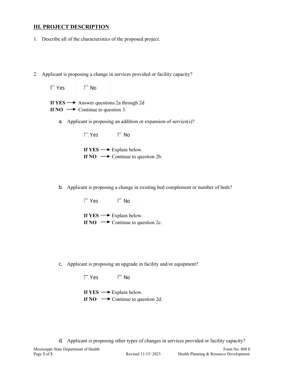 Form 808 E Application for an Emergency Certificate of Need - Mississippi, Page 3