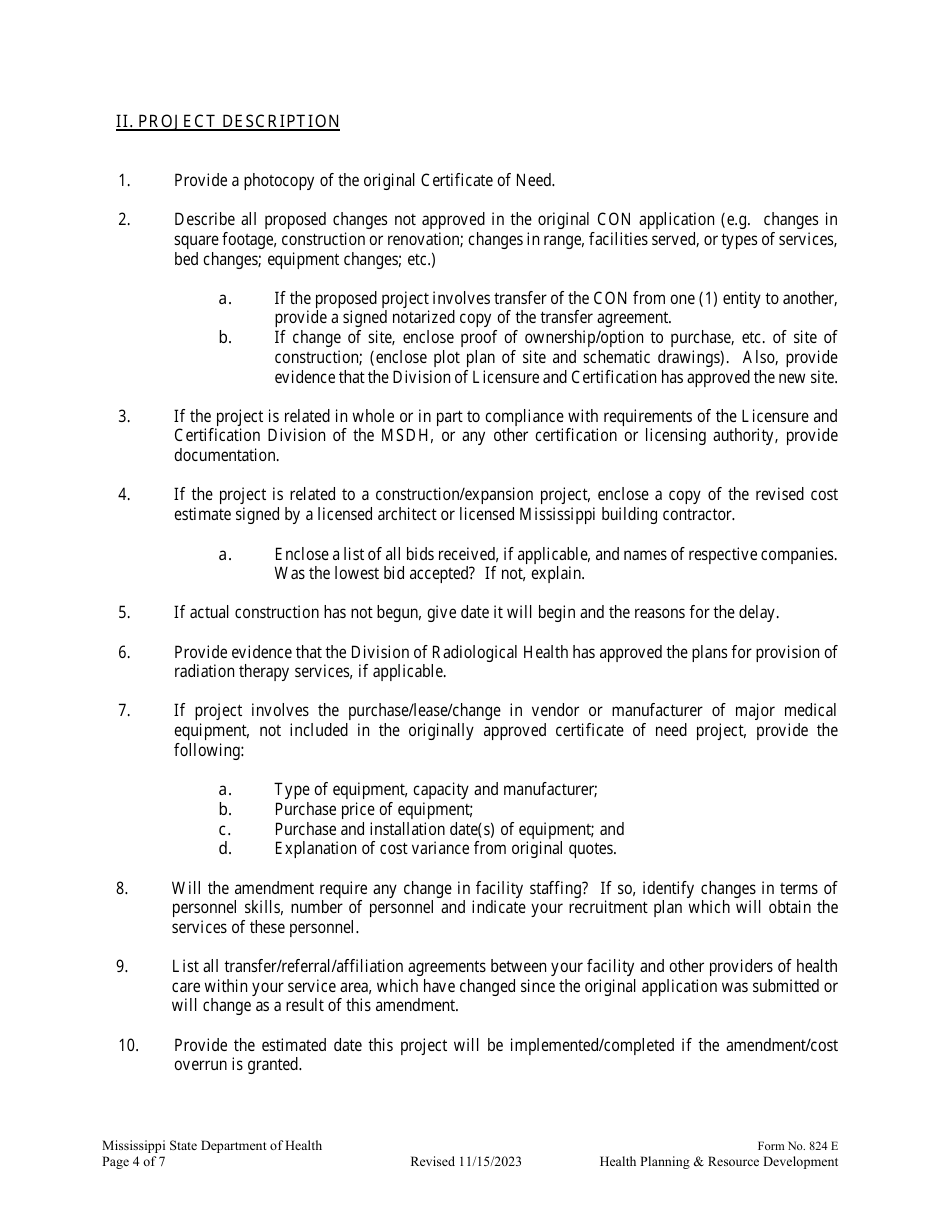 Form 824 E Application for Con Cost Overrun Con Amendment and / or Additional Capital Expenditure - Mississippi, Page 4