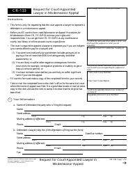 Document preview: Form CR-133 Request for Court-Appointed Lawyer in Misdemeanor Appeal - California