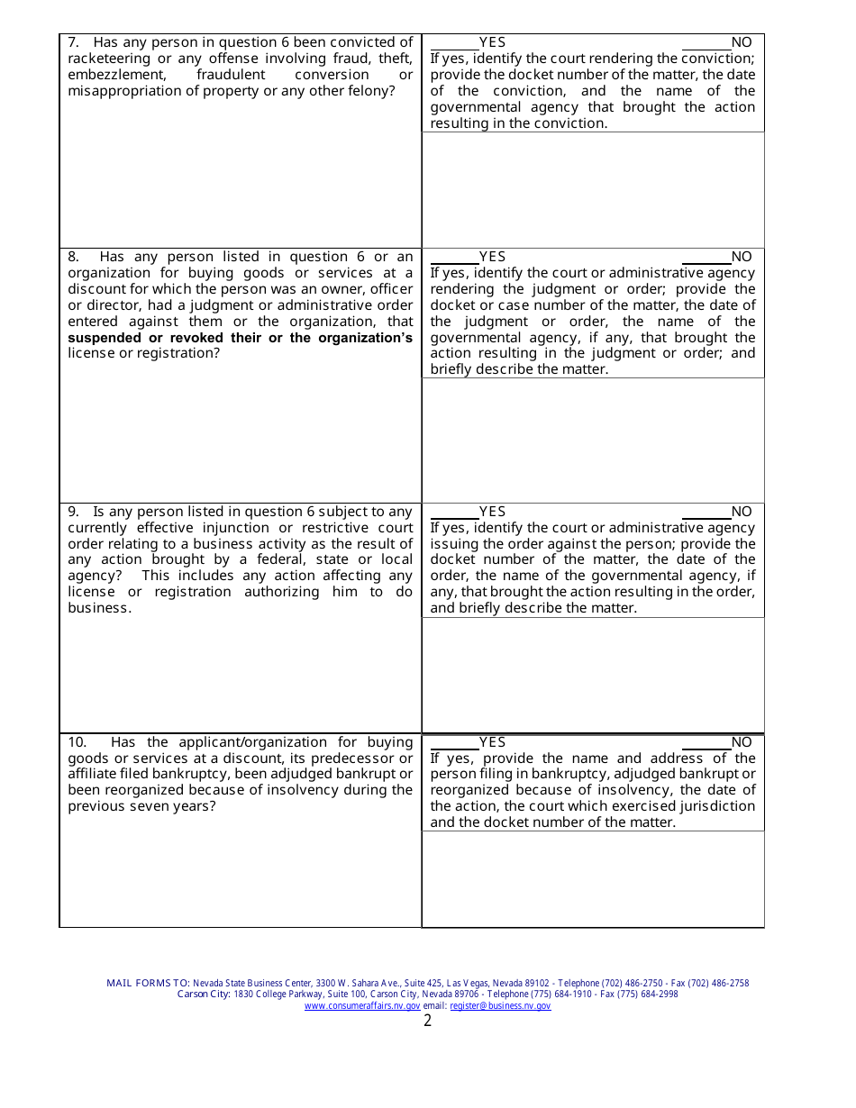 Application for Registration - Organization for Buying Goods and Services at a Discount - Nevada, Page 6