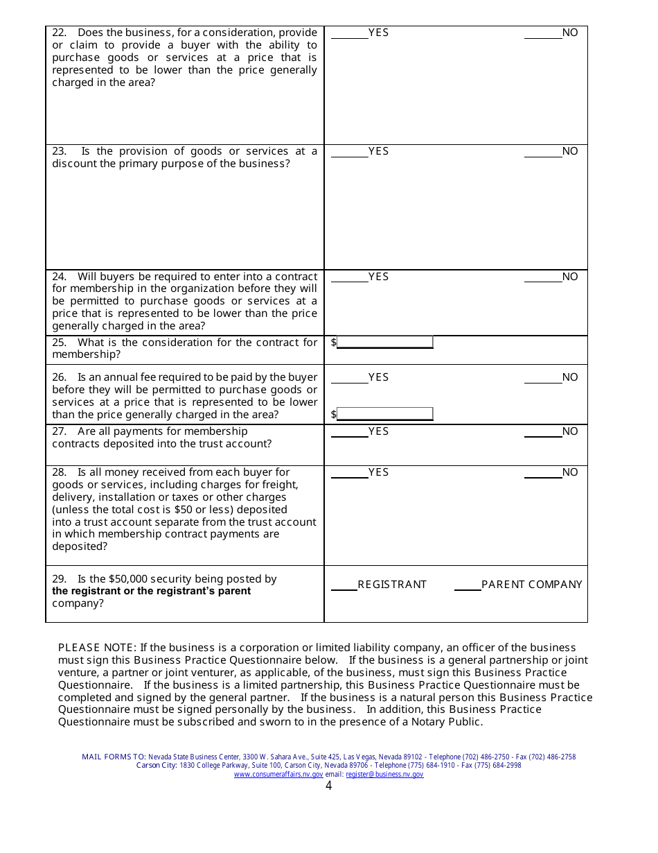 Application for Registration - Organization for Buying Goods and Services at a Discount - Nevada, Page 8