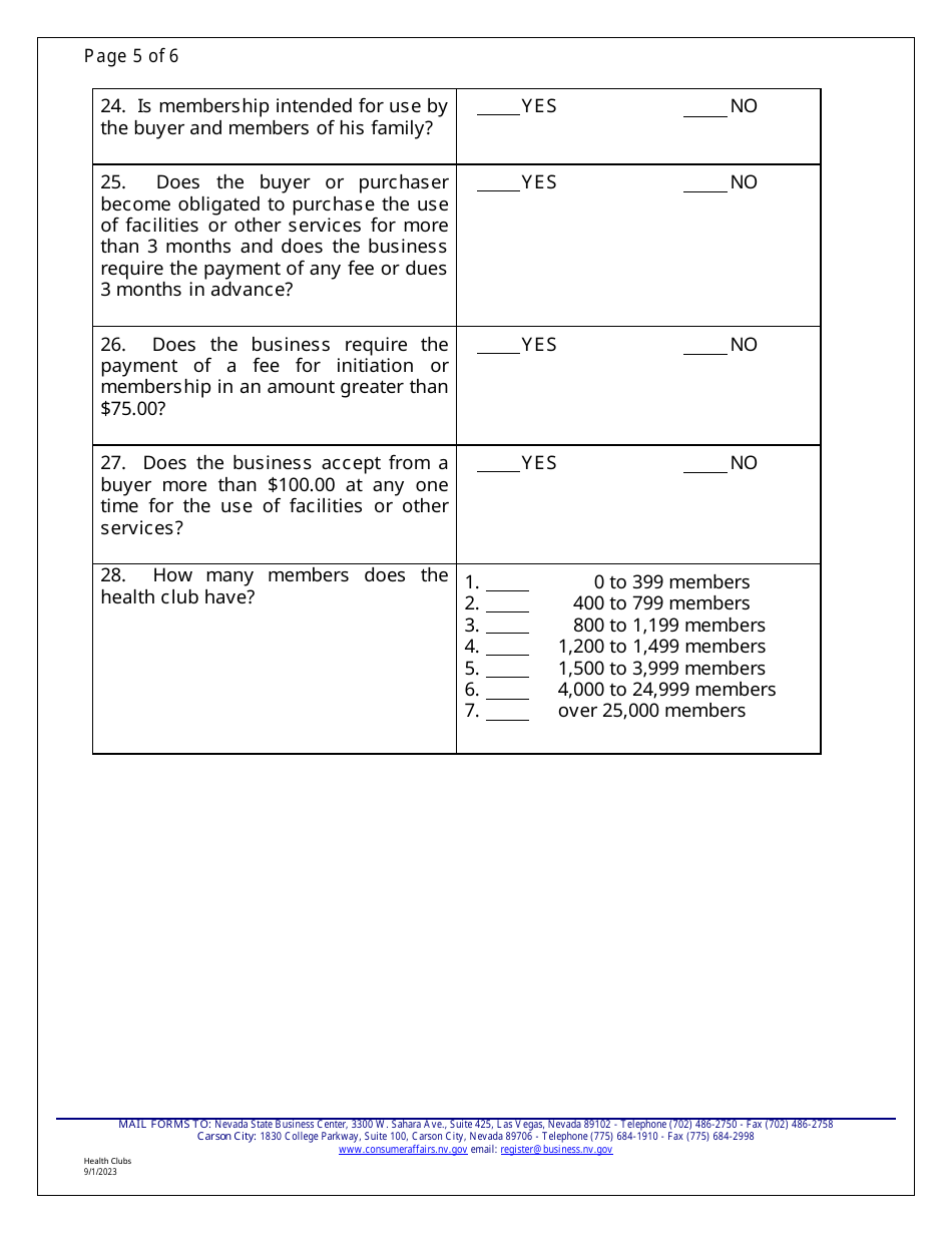 Application for Registration - Health Clubs - Nevada, Page 10