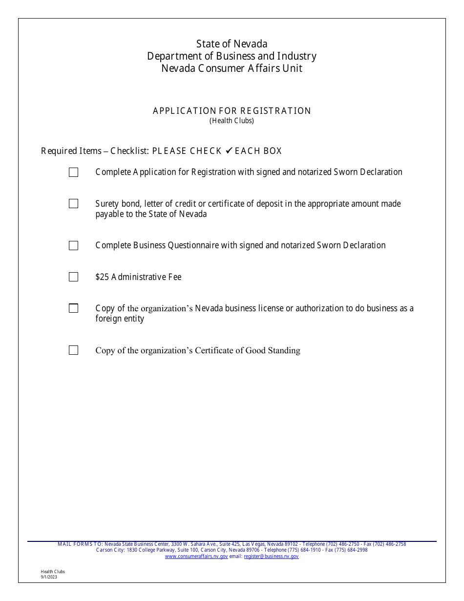 Application for Registration - Health Clubs - Nevada, Page 12