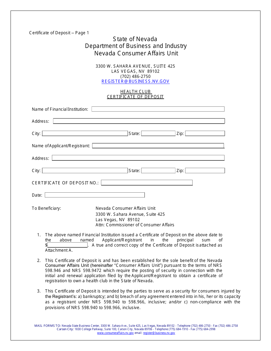 Application for Registration - Health Clubs - Nevada, Page 13