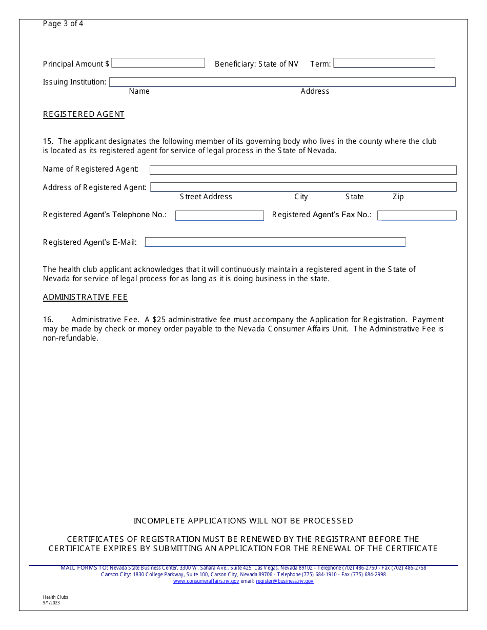 Application for Registration - Health Clubs - Nevada, Page 4