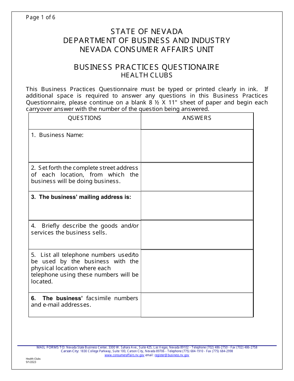 Application for Registration - Health Clubs - Nevada, Page 6