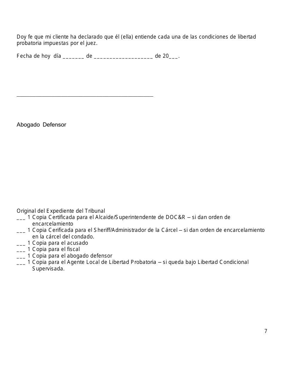 Apendice A Terminos Y Condiciones De Libertad Condicional / Libertad Probatoria - North Dakota (Spanish), Page 7