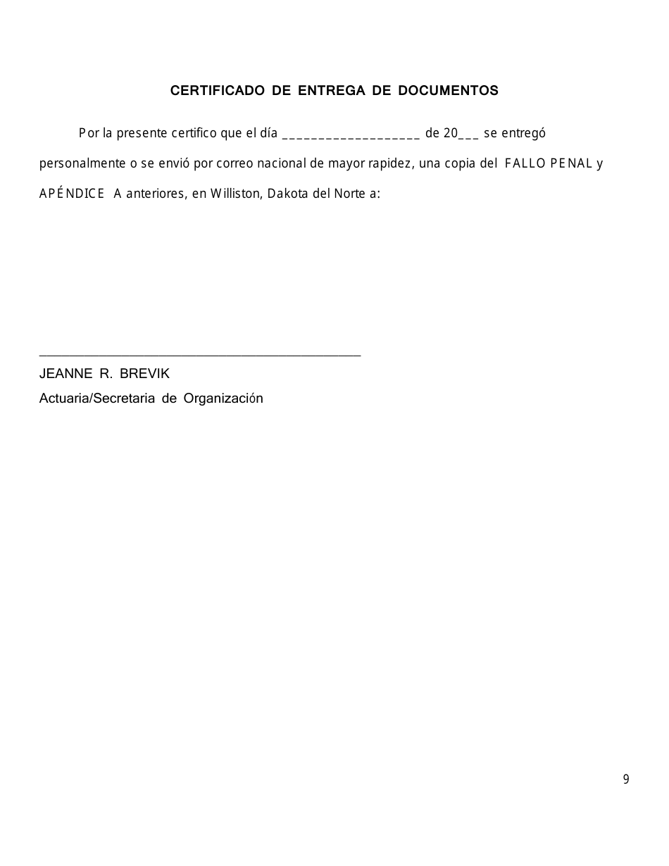 Apendice A Terminos Y Condiciones De Libertad Condicional / Libertad Probatoria - North Dakota (Spanish), Page 9