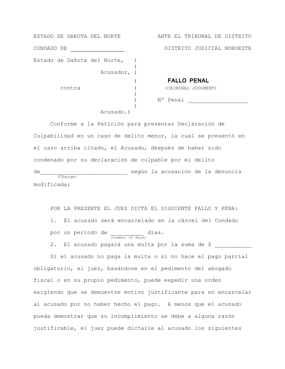 Fallo Penal - North Dakota (Spanish), Page 1