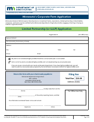 Form AG-03315 Minnesota&#039;s Corporate Farm Application - Limited Partnership (Or Lllp) Application - Minnesota