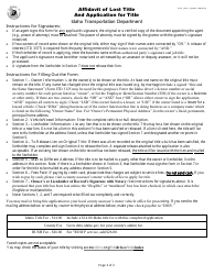 Form ITD3371 Affidavit of Lost Title and Application for Title - Idaho, Page 2