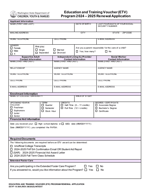 DCYF Form 15-369 2025 Printable Pdf