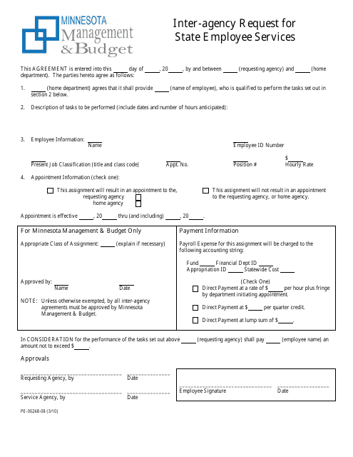 Form PE-00268-08 Inter-Agency Request for State Employee Services - Minnesota