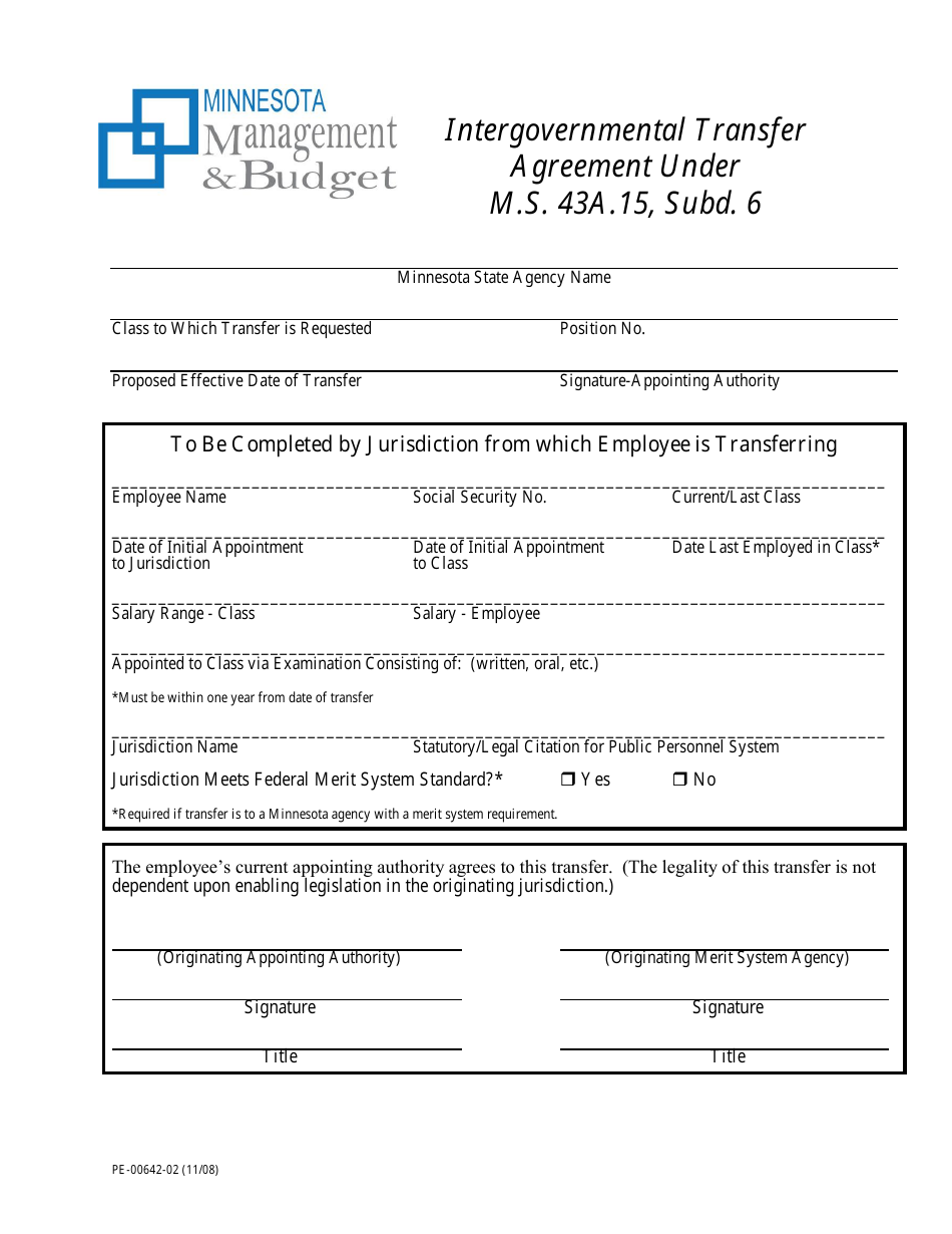 Form PE-00642-02 Intergovernmental Transfer Agreement - Minnesota, Page 1