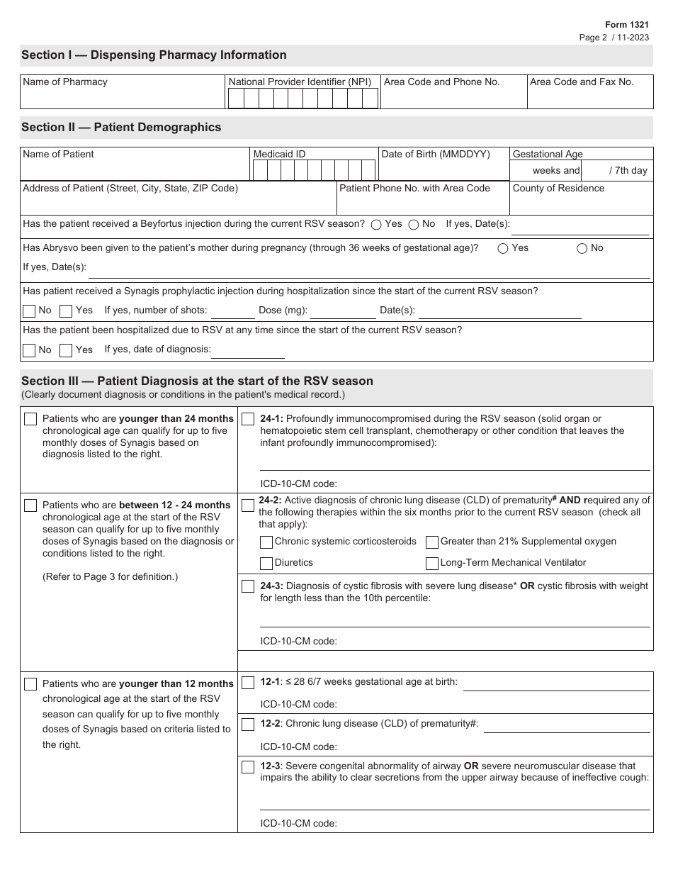 Form 1321 Synagis Standard Prior Authorization Request - Texas, Page 2