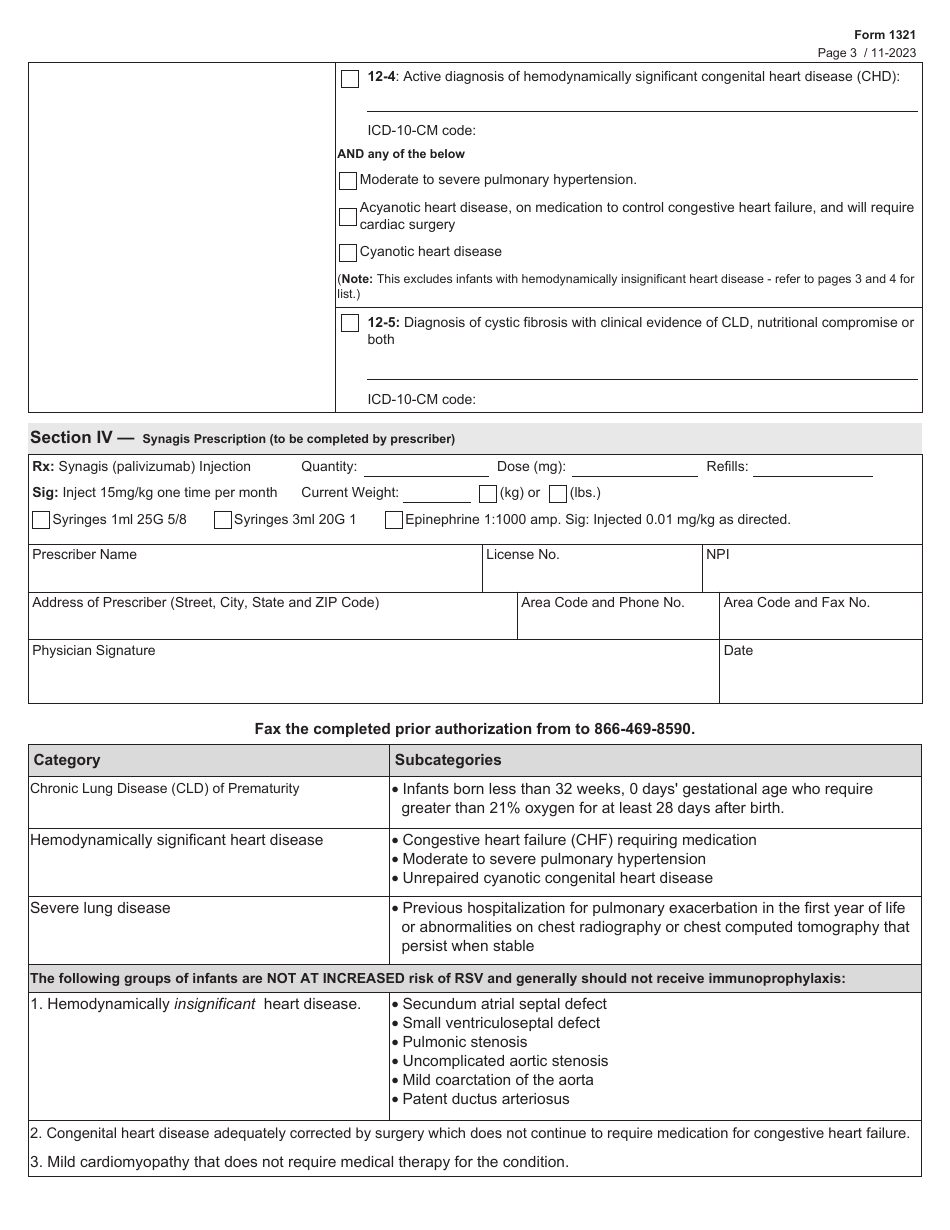 Form 1321 Synagis Standard Prior Authorization Request - Texas, Page 3