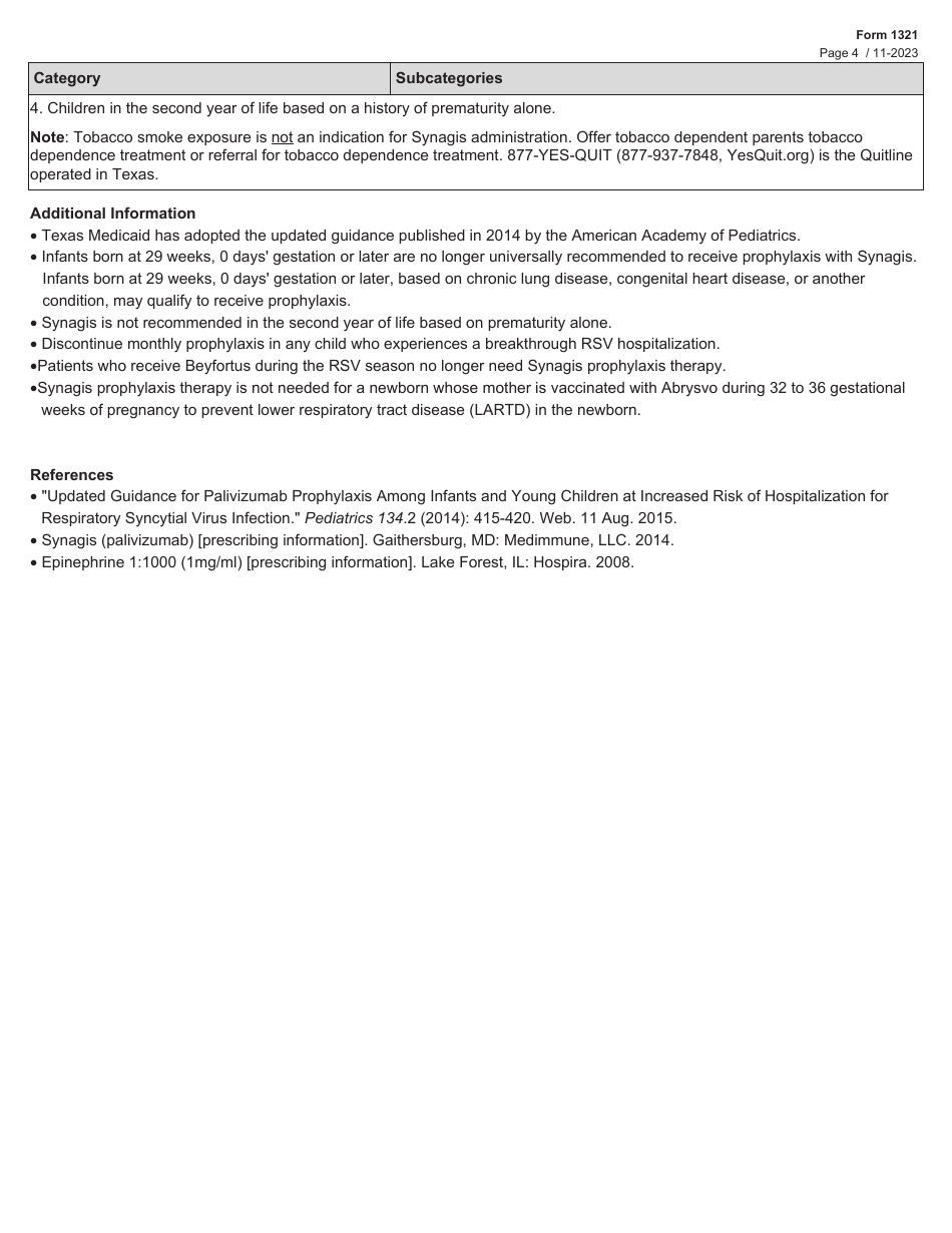 Form 1321 Synagis Standard Prior Authorization Request - Texas, Page 4